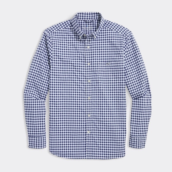 NWOT Men’s Vineyard Vines Slim Fit Gingham Poplin in Navy Blue&White - L - Picture 3 of 9